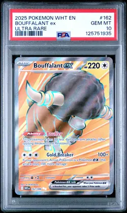 2025 POKEMON WHT EN-WHITE FLARE ULTRA RARE #162 BOUFFALANT EX PSA 10 - Image 1
