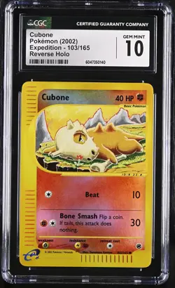 CGC 10 GEM MINT Cubone 2002 Expedition 103/165 Reverse Holo Pokemon Card - Image 1