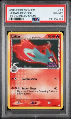 2006 POKEMON EX HOLON PHANTOMS #21 LATIAS-REVERSE FOIL PSA 8 - Image 1