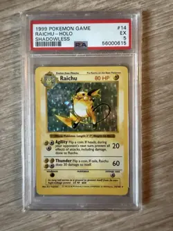 Pokemon Raichu Holo 14/102 from Base Set Shadowless in a PSA 5 !! - Image 1