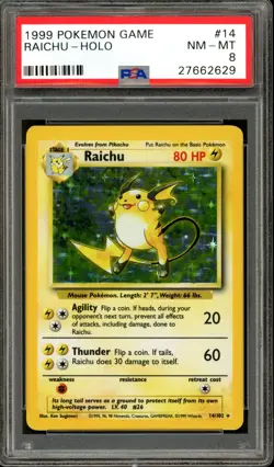 Pokemon PSA 8 NM-MT Base Set Holo Raichu 14/102 - Image 1