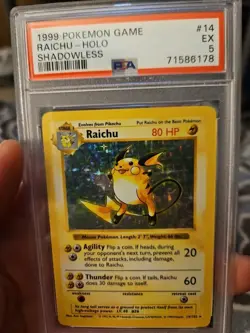 Pokemon Raichu Holo 14/102 - Shadowless Base Set PSA 5 !! - Image 1