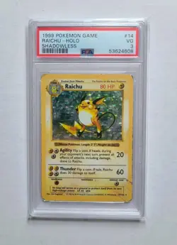 Pokemon Raichu Shadowless PSA 3 VG 1999 Base Set Holo Rare Card #14 - Image 1