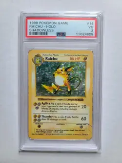 Pokemon Raichu Shadowless PSA 3 VG 1999 Base Set Holo Rare Card #14 - Image 2