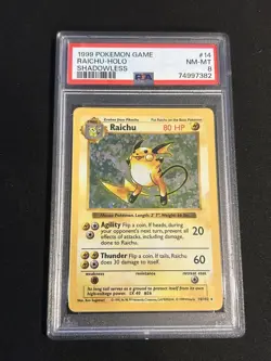 PSA 8 Raichu Shadowless Base Set Pokemon NM-MT 14/102 Holo 1999 - Image 1