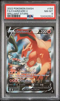 2022 POKEMON SWORD & SHIELD BRILLIANT STARS #154 FULL ART/CHARIZARD V PSA 8 - Image 1
