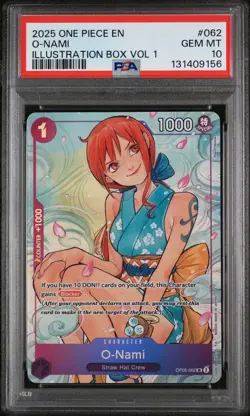 2025 ONE PIECE PROMOS ILLUSTRATION BOX VOL.1 #062 O-NAMI PSA 10 - Image 1