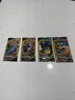 Pokemon Sun and Moon Team Up 3 Card Mini Booster Packs Complete Art Set Lot of 4 - Image 1