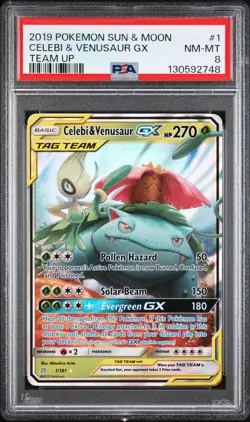 2019 Pokemon Celebi & Venusaur GX 1/181 Sm-Team Up Holo PSA 8 - Image 1