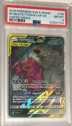 2019 Pokemon Unified Minds PSA 8 Mega Sableye & Tyranitar GX Tag Team HOLO #126 - Image 1