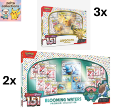 Pokemon Scarlet & Violet 2x 151 Blooming Waters Premium 3x 151 Zapdos Collection - Image 1