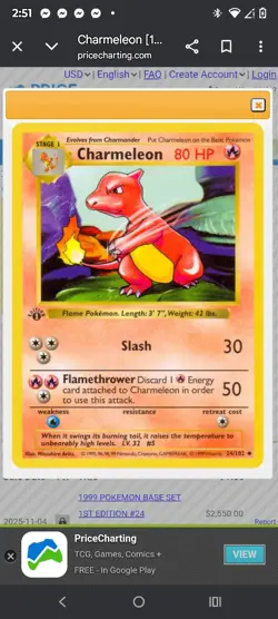 Pokemon TCG Charmeleon Base Set, Shadowless Uncommon Card 24/102 - Image 1