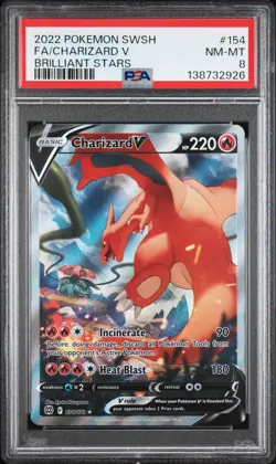2022 POKEMON SWORD & SHIELD BRILLIANT STARS #154 FULL ART/CHARIZARD V PSA 8 - Image 1