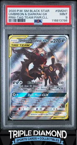 2020 Pokemon SM Black Star Promo Tag Team Umbreon & Darkrai Gx PSA 9 FDP58 - Image 1
