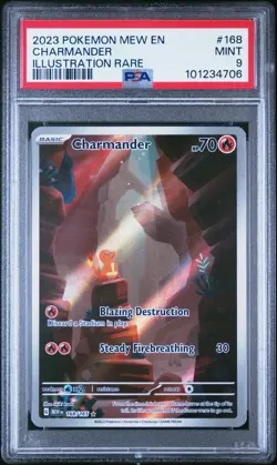 2023 POKEMON MEW EN-151 #168 CHARMANDER ILLUSTRATION RARE PSA 9 - Image 1