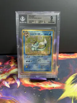 Pokemon TCG Vaporeon Holo Card No.134, Japanese Jungle 1997, Beckett 9 - Image 1