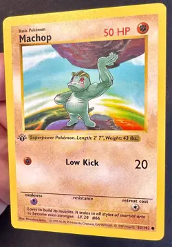 Machop 52/102 1999 1st Edition Base Set Shadowless Pokemon Card Vintage - Lp/Mp - Image 2