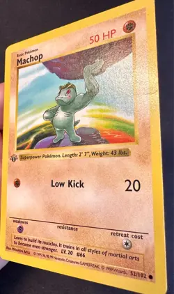Machop 52/102 1999 1st Edition Base Set Shadowless Pokemon Card Vintage - Lp/Mp - Image 3