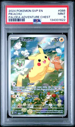 2024 POKEMON SVP EN-SV BLACK STAR PROMO PALDEA ADVENTURE CHEST PIKACHU PSA 9 - Image 1