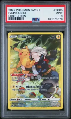 2022 POKEMON SWORD & SHIELD LOST ORIGIN #TG05 FULL ART/PIKACHU PSA 9 - Image 1