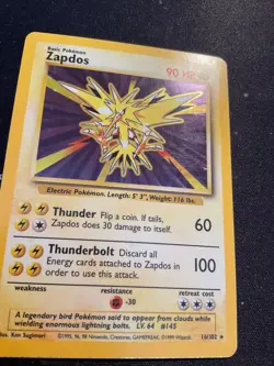 Pokemon TCG Zapdos - 016/102 Base Set Holo LP+ - Image 2