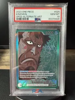 One Piece Card Game TCG OP02-025 Kin'emon Alt Art Leader PSA 10 - Image 1