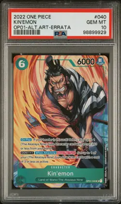 2022 ONE PIECE OP01-ROMANCE DAWN ALTERNATE ART-ERRATA #040 KIN'EMON PSA 10 - Image 1