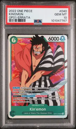 2022 ONE PIECE OP01-ROMANCE DAWN ERRATA #040 KIN'EMON PSA 10 - Image 1