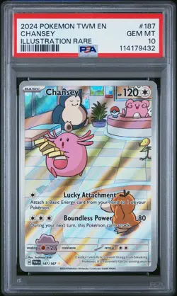 2024 POKEMON TWM EN-TWILIGHT MASQUERADE ILLUSTRATION RARE #187 CHANSEY PSA 10 - Image 1