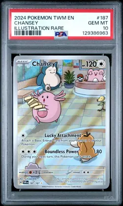 2024 POKEMON TWM EN TWILIGHT MASQUERADE ILLUSTRATION RARE #187 CHANSEY PSA 10 - Image 1