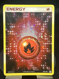 Pokemon TCG Fire Energy 102/106 Emerald Holo Rare Swirled DMG - Image 1