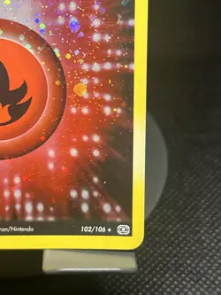 Pokemon TCG Fire Energy 102/106 Emerald Holo Rare Swirled DMG - Image 4