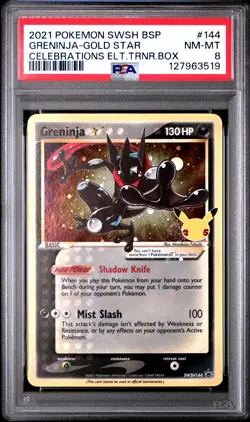 2021 POKEMON SWSH BLACK STAR PROMO #144 GRENINJA-GOLD STAR PSA 8 - Image 1