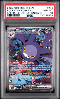 2025 POKEMON DRI EN-DESTINED RIVALS #234 TEAM ROCKET'S CROBAT EX PSA 10 - Image 1
