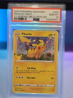 2020 Pokemon General Mills 25th An. PIKACHU PSA 10 BLACK STAR PROMO #039 - Image 1