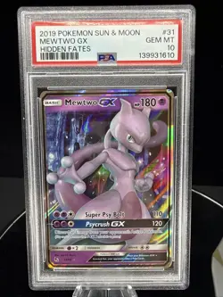 Pokemon Mewtwo GX Ultra Rare PSA 10 Gem Mint S&M Hidden Fates 31/68 - Image 1