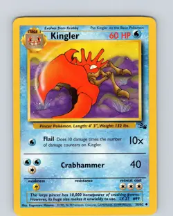 Pokemon TCG Kingler Fossil 38/62 Unlimited Uncommon Card WOTC LP-NM - Image 1