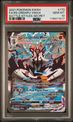 2021 POKEMON SWSH BATTLE STYLES SECRET FULL ART/RAPID STRIKE URSHIFU VMAX PSA 10 - Image 1