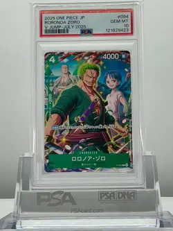 PSA 10 RORONOA ZORO P-094 2025 ONE PIECE CARD JAPANESE V JUMP-JULY Promo - Image 1