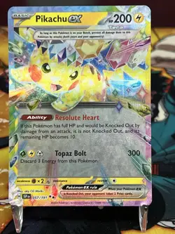 Pokemon TCG 2024 Pikachu ex - 057/191 SV08: Surging Sparks Double Rare LP/MINT - Image 1