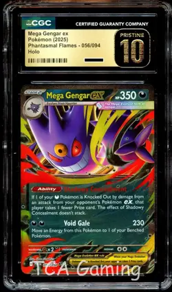 CGC 10 PRISTINE Mega Gengar Ex 056/094 HOLO RARE Phantasmal Flames Pokemon Card - Image 1