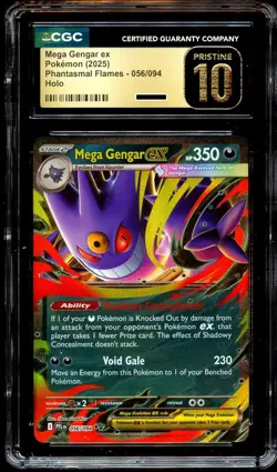 CGC 10 PRISTINE Mega Gengar Ex 056/094 HOLO RARE Phantasmal Flames Pokemon Card - Image 2