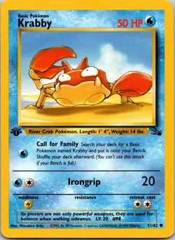 Krabby 51/62 Fossil 1st Edition LP Pokemon Card TCG - Image 1