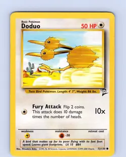 Pokemon TCG Doduo 72/130 Base Set 2 Unlimited Common Card WOTC LP-NM - Image 1