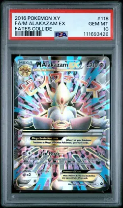 2016 POKEMON XY FATES COLLIDE #118 FULL ART/M ALAKAZAM EX PSA 10 - Image 1