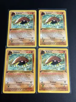 4x Kabuto Fossil 1st Edition Common Pokemon Card 1999 English 50/62. 1 Spanish - Image 1