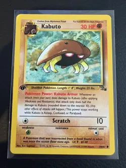 Kabuto Fossil 1st Edition Common Pokemon Card 1999 English 50/62 NM - Image 1
