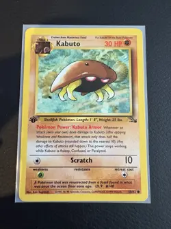 Kabuto Fossil 1st Edition Common Pokemon Card 1999 English 50/62 LP - Image 1