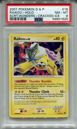Pokemon Diamond And Pearl Secret Wonders #16 Raikou Holo Cracked Ice PSA 8 - Image 1