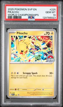 2025 POKEMON SVP EN-SV BLACK STAR PROMO WORLD CHAMPIONSHIPS #225 PIKACHU PSA 10 - Image 1
